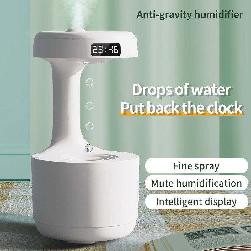 2139f920-47d6-48f6-9ae9-1b07241fb802.jpg Bedroom Anti-Gravity Humidifier With Clock Water Drop Backflow Aroma Diffuser Large Capacity Office Bedroom Mute Heavy Fog Household Sprayer - Image 1