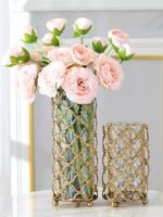 Hollow Out Glass Vases Golden Flower Arrangement Metal - Image 2