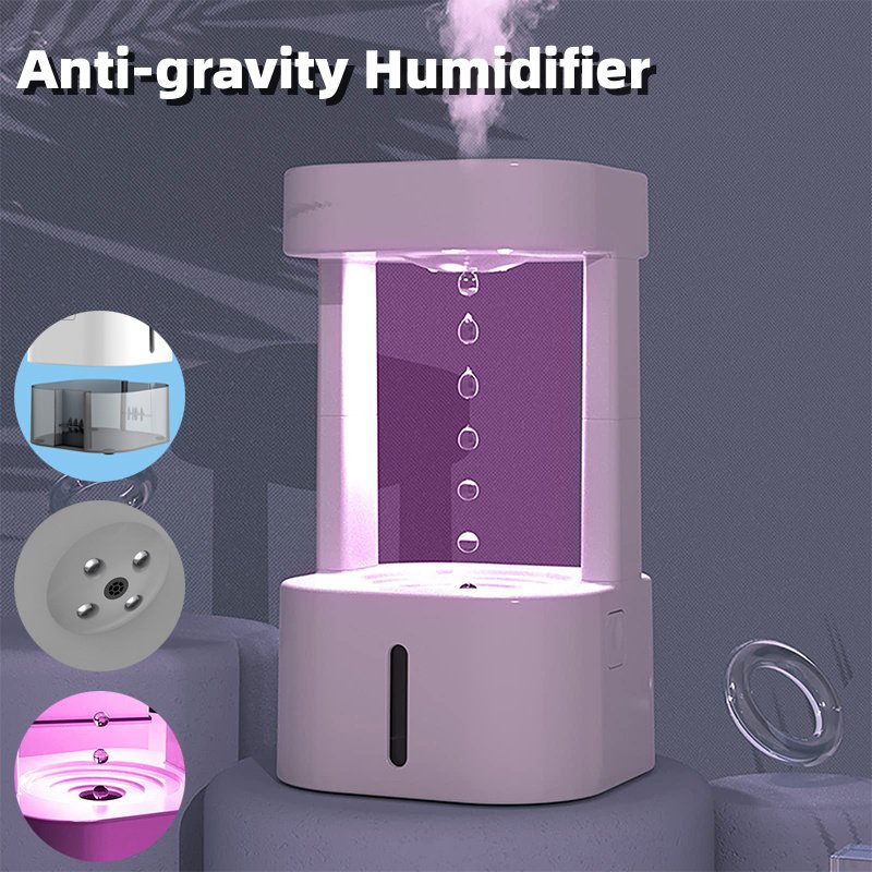 7984c0b2-880f-4055-b91a-3fea68c8d8ab.jpg Creative Anti-gravity Water Drop Humidifier Air Conditioning Mist Spray Household Quiet Bedroom Office With 580ML Water Tank - Image 1