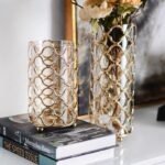 Hollow Out Glass Vases Golden Flower Arrangement Metal - Image 3