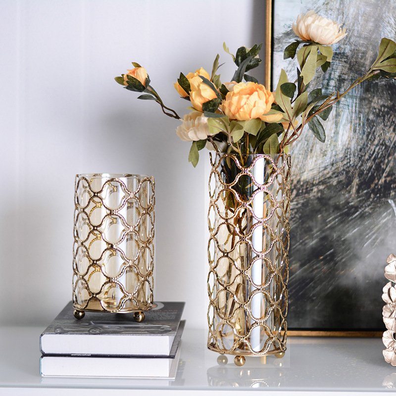 f794ca53-4af4-4236-b5ab-f9d97a672bdc.jpg Hollow Out Glass Vases Golden Flower Arrangement Metal - Image 1